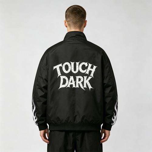 DTG Print Applique Vintage Racing Jacket | Gothic Graphic Skull Flame Jacket | Streetwear Manufacturer