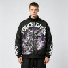 DTG Print Applique Vintage Racing Jacket | Gothic Graphic Skull Flame Jacket | Streetwear Manufacturer