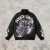 DTG Print Applique Vintage Racing Jacket | Gothic Graphic Skull Flame Jacket | Streetwear Manufacturer