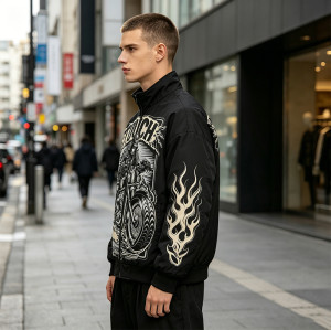 DTG Print Vintage Racing Jacket | Graphic Flame Oversized Bomber | Streetwear Manufacturer