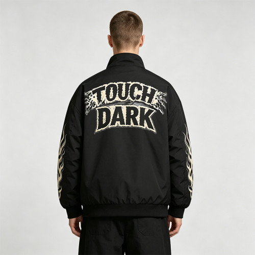 DTG Print Vintage Racing Jacket | Graphic Flame Oversized Bomber | Streetwear Manufacturer