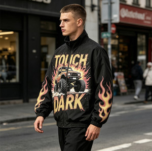 DTG Print Monster Truck Flame Jacket | Vintage Graphic Racing Streetwear | OEM Streetwear