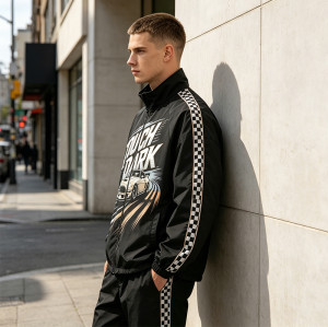 Patchwork DTG Screen Print Racing Jacket | Y2K Vintage Windbreaker | Streetwear Manufacturer