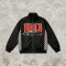 Patchwork Screen Print Vintage Racing Jacket | Touch Dark Black Checkerboard Sleeve | OEM Streetwear
