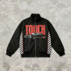 Patchwork Screen Print Vintage Racing Jacket | Touch Dark Black Checkerboard Sleeve | OEM Streetwear