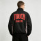 Patchwork Screen Print Vintage Racing Jacket | Touch Dark Black Checkerboard Sleeve | OEM Streetwear