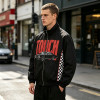 Patchwork Screen Print Vintage Racing Jacket | Touch Dark Black Checkerboard Sleeve | OEM Streetwear