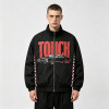 Patchwork Screen Print Vintage Racing Jacket | Touch Dark Black Checkerboard Sleeve | OEM Streetwear