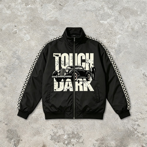 Checkerboard Stripe Patchwork Screen Print Jacket | Vintage Racing Jacket | Custom Streetwear Manufacturer