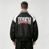 DTG and Screen Print Patchwork Vintage Racing Jacket | Checkerboard Race Car Graphic Jacket | OEM Streetwear