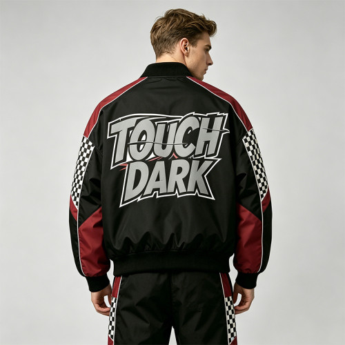 DTG Print Patchwork Screen Print Biker Jacket | Vintage Racing Jacket | Custom Streetwear Manufacturer