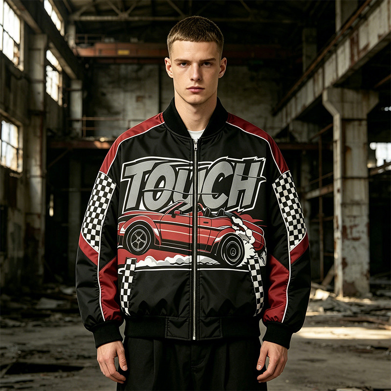 DTG Print Patchwork Screen Print Biker Jacket