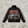 Screen and DTG Print Patchwork Snake Car Racing Jacket | Checkerboard Sleeve Vintage Jacket | OEM Streetwear