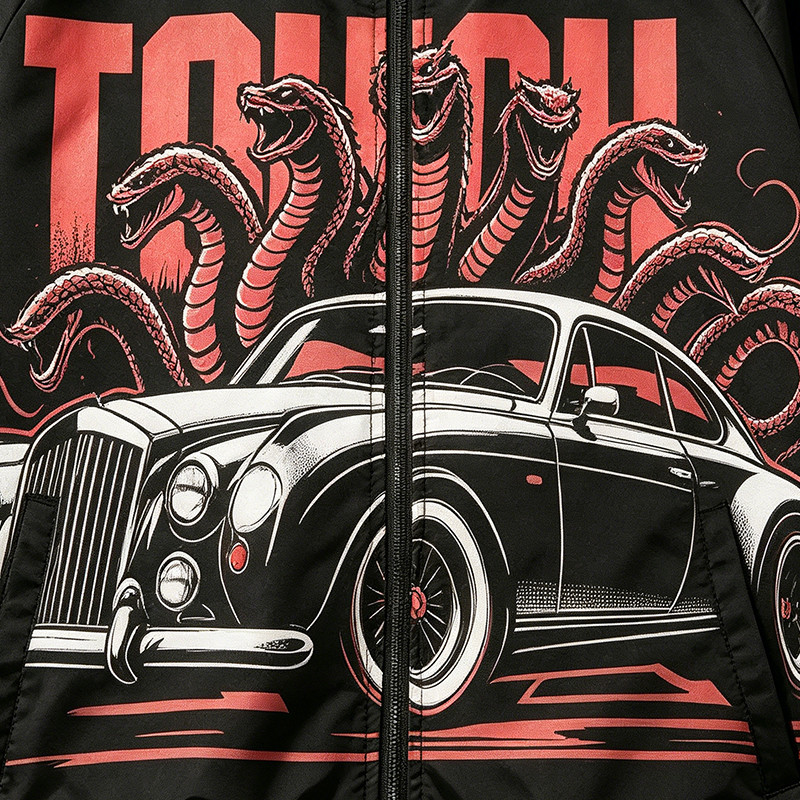 Screen and DTG Print Patchwork Snake Car Racing Jacket