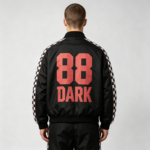 Screen and DTG Print Patchwork Snake Car Racing Jacket | Checkerboard Sleeve Vintage Jacket | OEM Streetwear