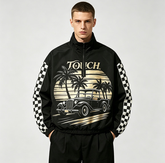 Applique Screen and DTG Print Patchwork Racing Jacket | Vintage Streetwear Windbreaker | OEM Streetwear