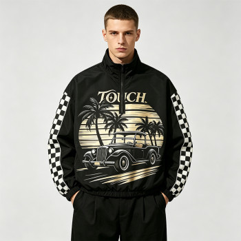 Applique Screen and DTG Print Patchwork Racing Jacket | Vintage Streetwear Windbreaker | OEM Streetwear