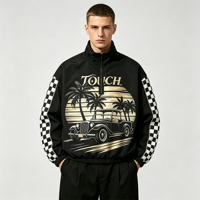 Applique Screen and DTG Print Patchwork Racing Jacket | Vintage Streetwear Windbreaker | OEM Streetwear