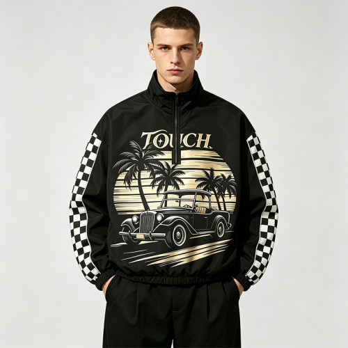 Applique Screen and DTG Print Patchwork Racing Jacket | Vintage Streetwear Windbreaker | OEM Streetwear