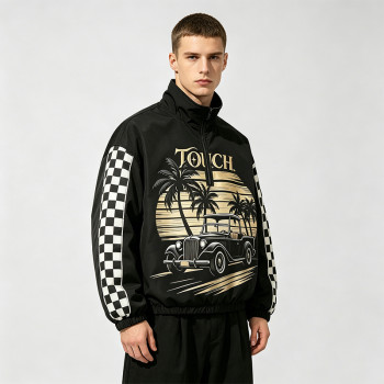 Applique Screen and DTG Print Patchwork Racing Jacket | Vintage Streetwear Windbreaker | OEM Streetwear