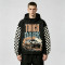 Screen and DTG Print Patchwork Jacket | Vintage Racing Car Hooded Windbreaker | Checkerboard sleeve | Custom Streetwear Manufacturer
