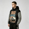 Screen and DTG Print Patchwork Jacket | Vintage Racing Car Hooded Windbreaker | Checkerboard sleeve | Custom Streetwear Manufacturer