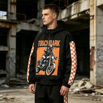 Screen and DTG Print Patchwork Jacket | Hooded Windbreaker | Checker Sleeve Streetwear | OEM Streetwear