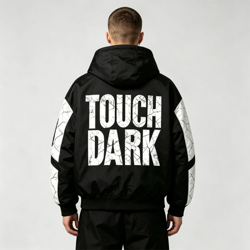 Screen Print Color Block Patchwork Jacket | Vintage Racing Hooded Jacket | Crack Print Street Windbreaker | OEM Streetwear