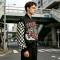 Patchwork Screen Print Applique with Rivet Jacket | Vintage Racing Jacket | Checkered Sleeve | Clothing Manufacturer
