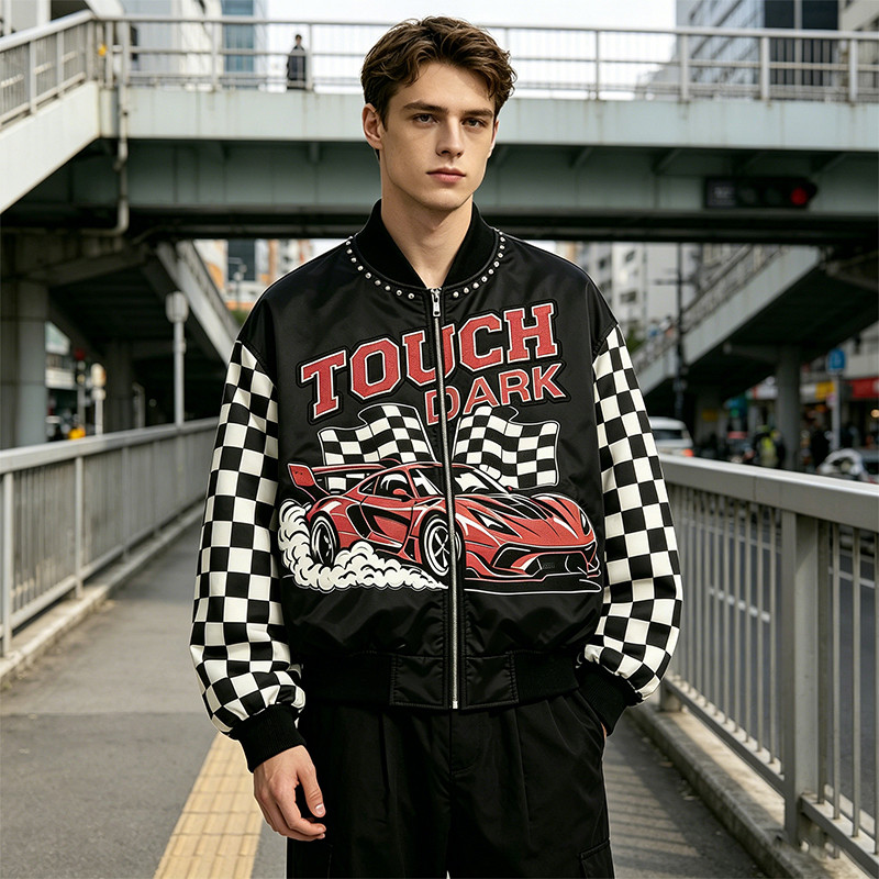 Patchwork Screen Print Applique with Rivet Jacket