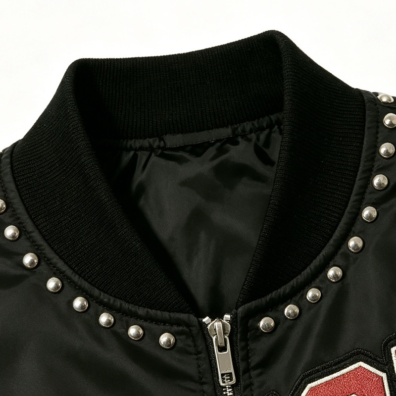 Patchwork Screen Print Applique with Rivet Jacket