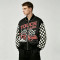 Patchwork Screen Print Applique with Rivet Jacket | Vintage Racing Jacket | Checkered Sleeve | Clothing Manufacturer
