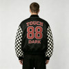 Patchwork Screen Print Applique with Rivet Jacket | Vintage Racing Jacket | Checkered Sleeve | Clothing Manufacturer