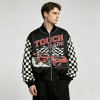 Patchwork Screen Print Applique with Rivet Jacket | Vintage Racing Jacket | Checkered Sleeve | Clothing Manufacturer