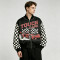Patchwork Screen Print Applique with Rivet Jacket | Vintage Racing Jacket | Checkered Sleeve | Clothing Manufacturer