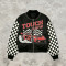 Patchwork Screen Print Applique with Rivet Jacket | Vintage Racing Jacket | Checkered Sleeve | Clothing Manufacturer