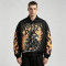DTG Print and Applique Vintage Racing Jacket | Oversized Flame Graphic Jacket | Custom Streetwear