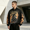 DTG Print and Applique Vintage Racing Jacket | Oversized Flame Graphic Jacket | Custom Streetwear