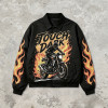 DTG Print and Applique Vintage Racing Jacket | Oversized Flame Graphic Jacket | Custom Streetwear