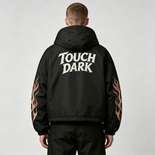 Applique DTG Print Vintage Racing Hooded Jacket | Flame Skeleton Moto Graphic | Custom Streetwear