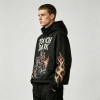 Applique DTG Print Vintage Racing Hooded Jacket | Flame Skeleton Moto Graphic | Custom Streetwear