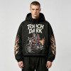 Applique DTG Print Vintage Racing Hooded Jacket | Flame Skeleton Moto Graphic | Custom Streetwear