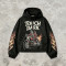Applique DTG Print Vintage Racing Hooded Jacket | Flame Skeleton Moto Graphic | Custom Streetwear