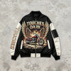 DTG Print Color Block Patchwork Applique Jacket | Retro Wing Graphic Racing Jacket | Clothing Manufacturer