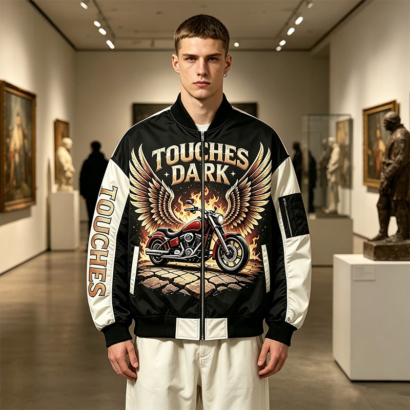 DTG Print Color Block Patchwork Applique Jacket