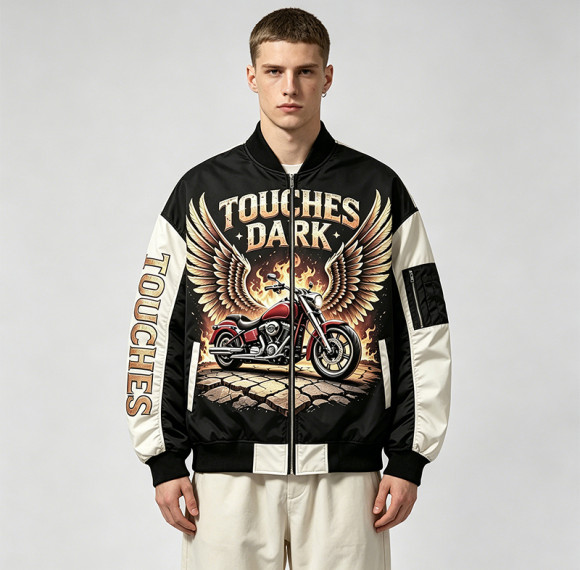 DTG Print Color Block Patchwork Applique Jacket | Retro Wing Graphic Racing Jacket | Clothing Manufacturer
