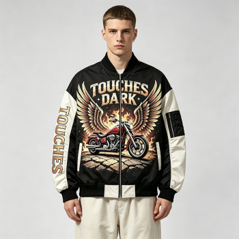 DTG Print Color Block Patchwork Applique Jacket | Retro Wing Graphic Racing Jacket | Clothing Manufacturer