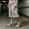 Vintage Washed Spray Dye Applique Cropped Pants | Distressed Ripped Cargo Street Trousers | OEM Streetwear