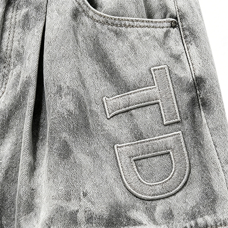 Vintage Washed Spray Dye Applique Cropped Pants