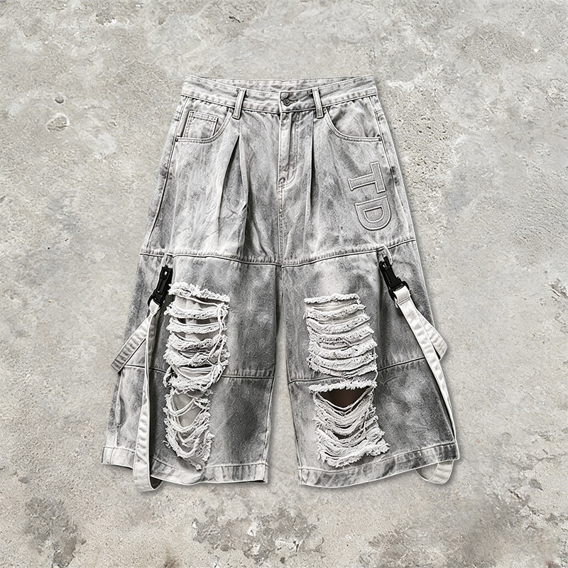 Vintage Washed Spray Dye Applique Cropped Pants